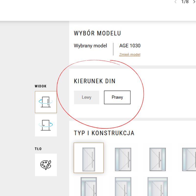 Konfiugarcja drzwi - wybór kierunku otwierania