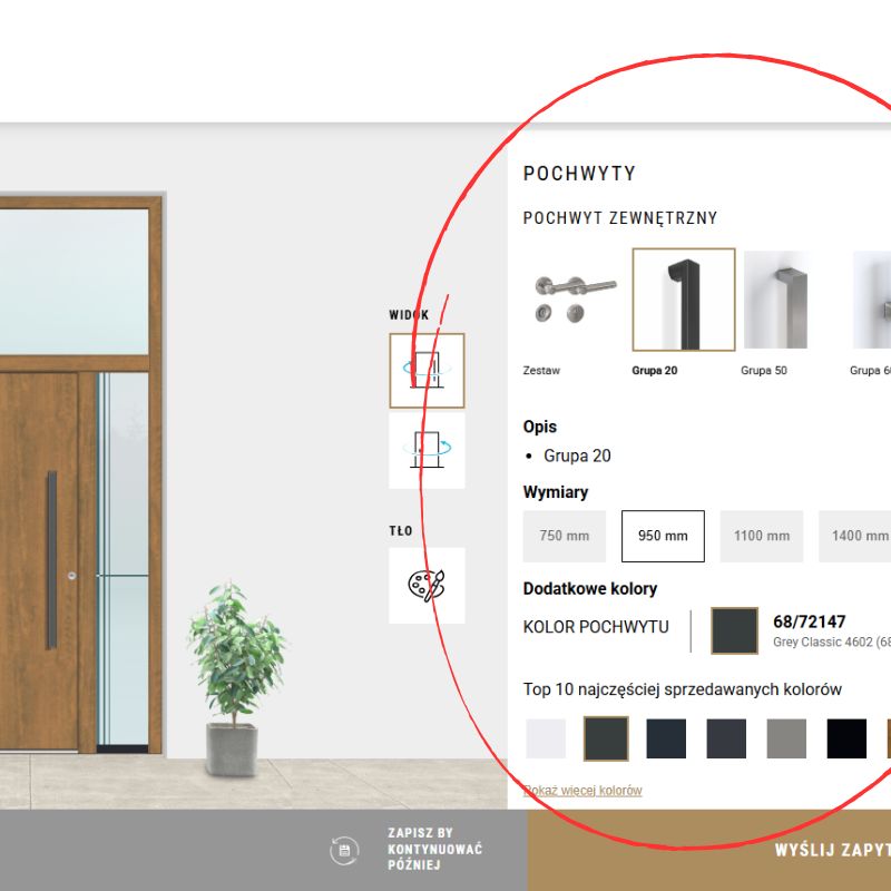 Konfigurator drzwi zewnętrznych - pochwyty i klamki