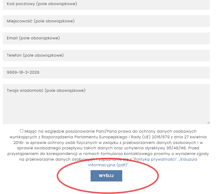 Formularz wysyłkowy - konfigurator pergoli