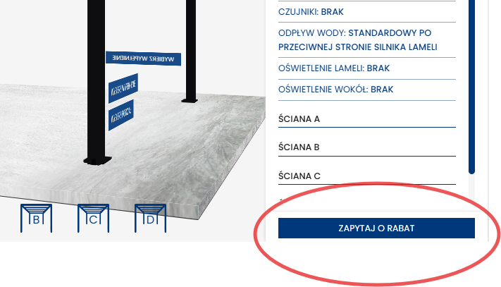 Konfigurator pergoli - screen z konfiguracji